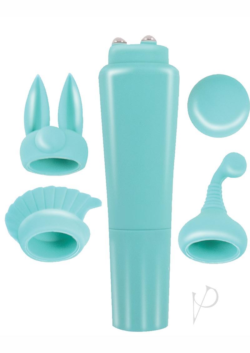 Intense Clit Teaser Kit Mini Vibrator With Silicone Attachments - Aqua